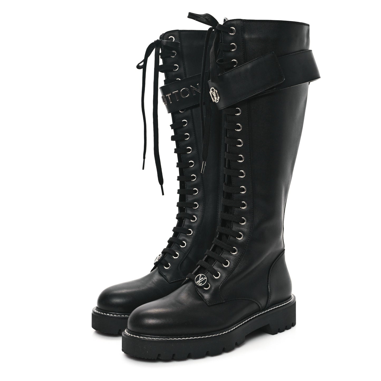 Monogram Calfskin Territory Tall Lace Up Ranger Boots 37 Black