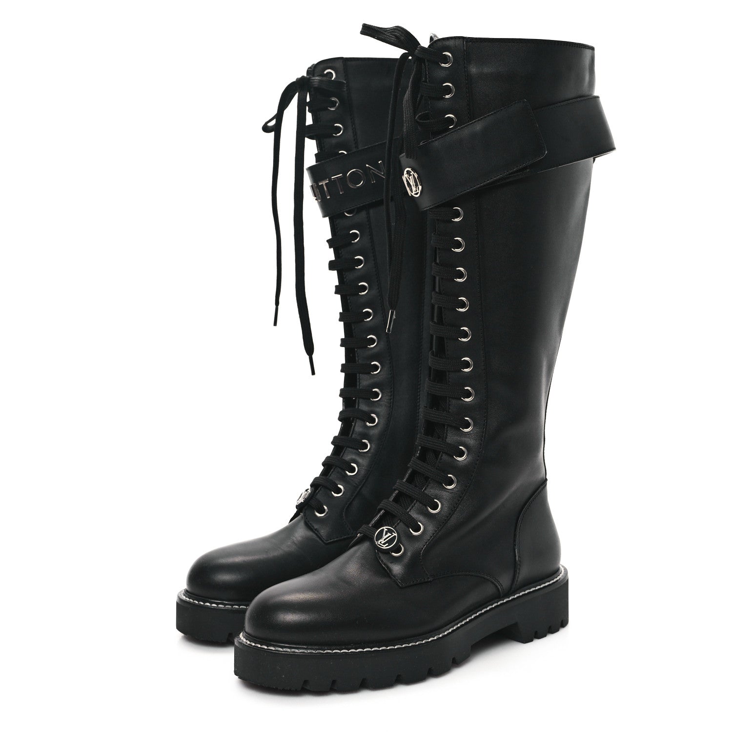 Louis Vuitton Monogram Calfskin Territory Tall Lace Up Ranger Boots 37 Black 3 of 8