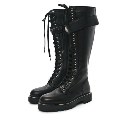 Louis Vuitton Monogram Calfskin Territory Tall Lace Up Ranger Boots 37 Black 3 of 8