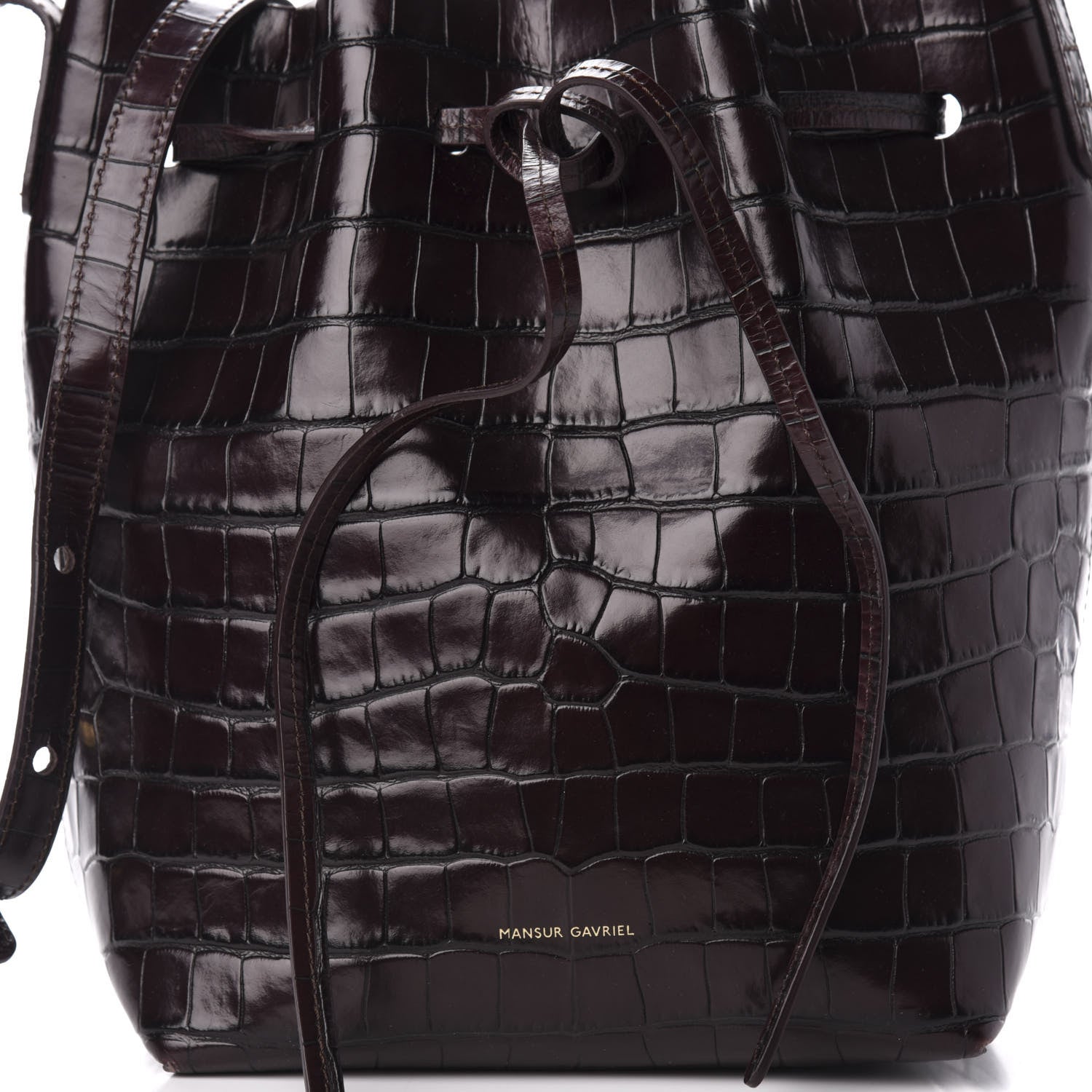 Mansur Gavriel Crocodile Embossed Bucket Bag Burgundy 9 of 9