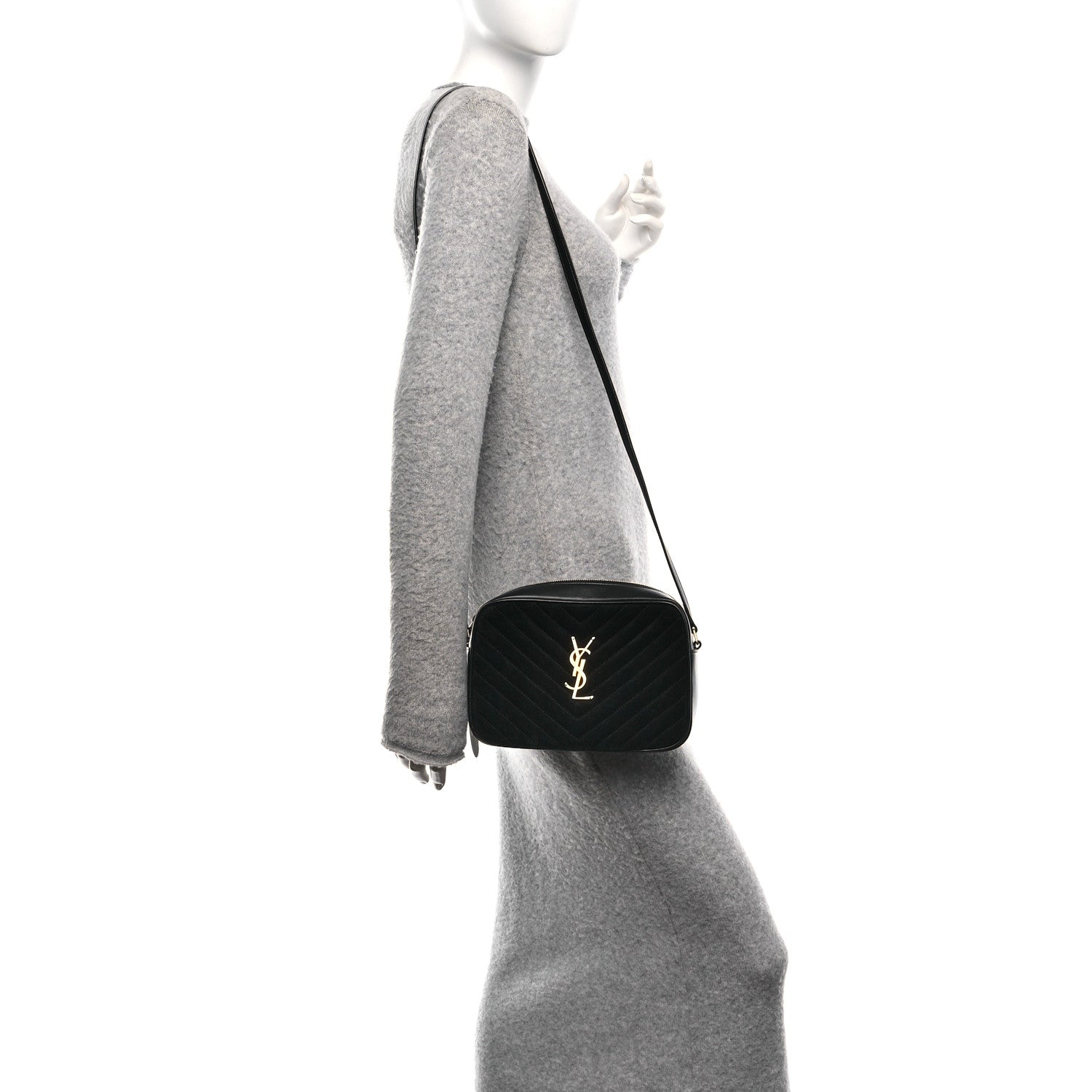 Saint Laurent Suede Calfskin Matelasse Monogram Lou Camera Bag Black 2 of 10