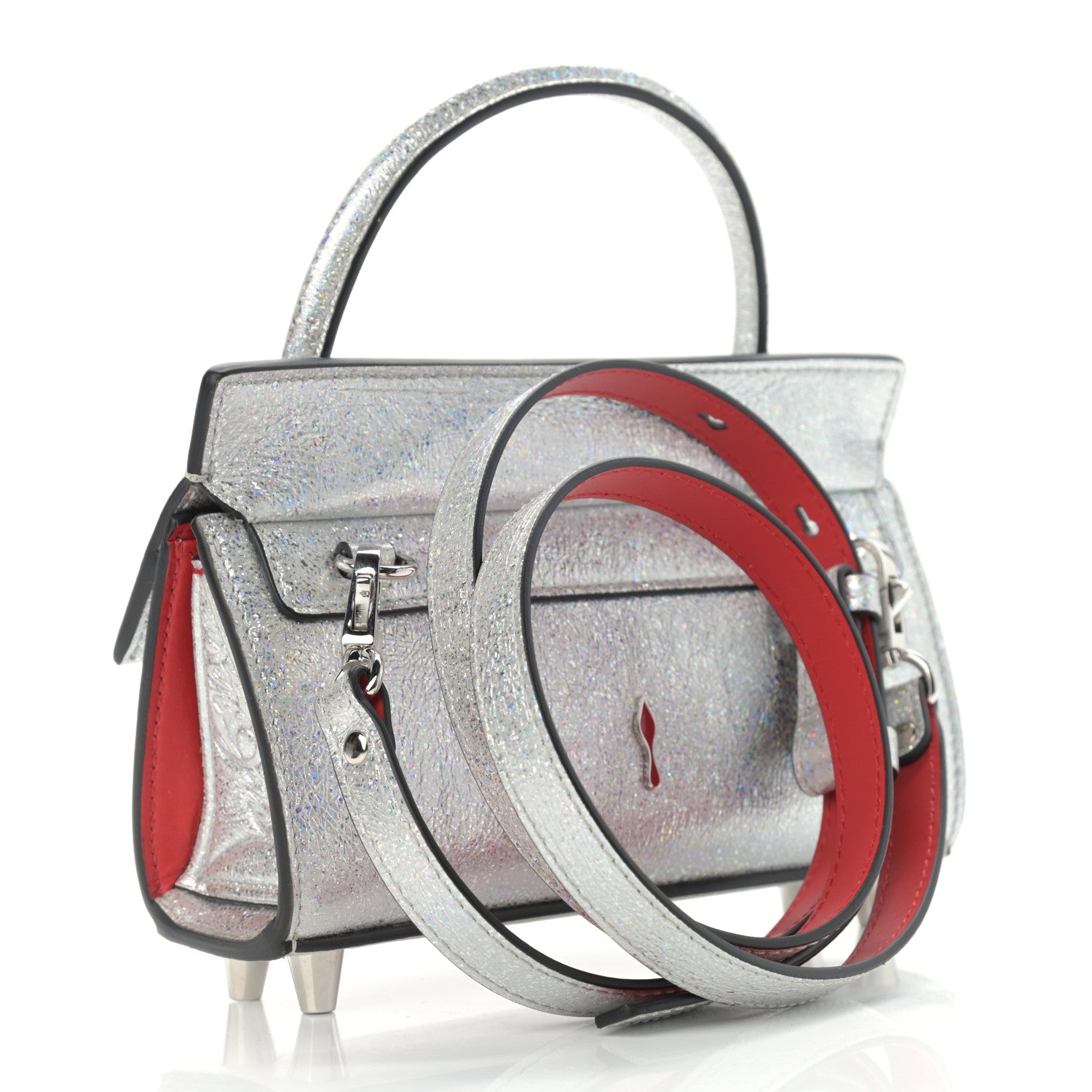 Christian Louboutin Metallic Calfskin Paloma Top Handle Shoulder Bag Silver 3 of 12