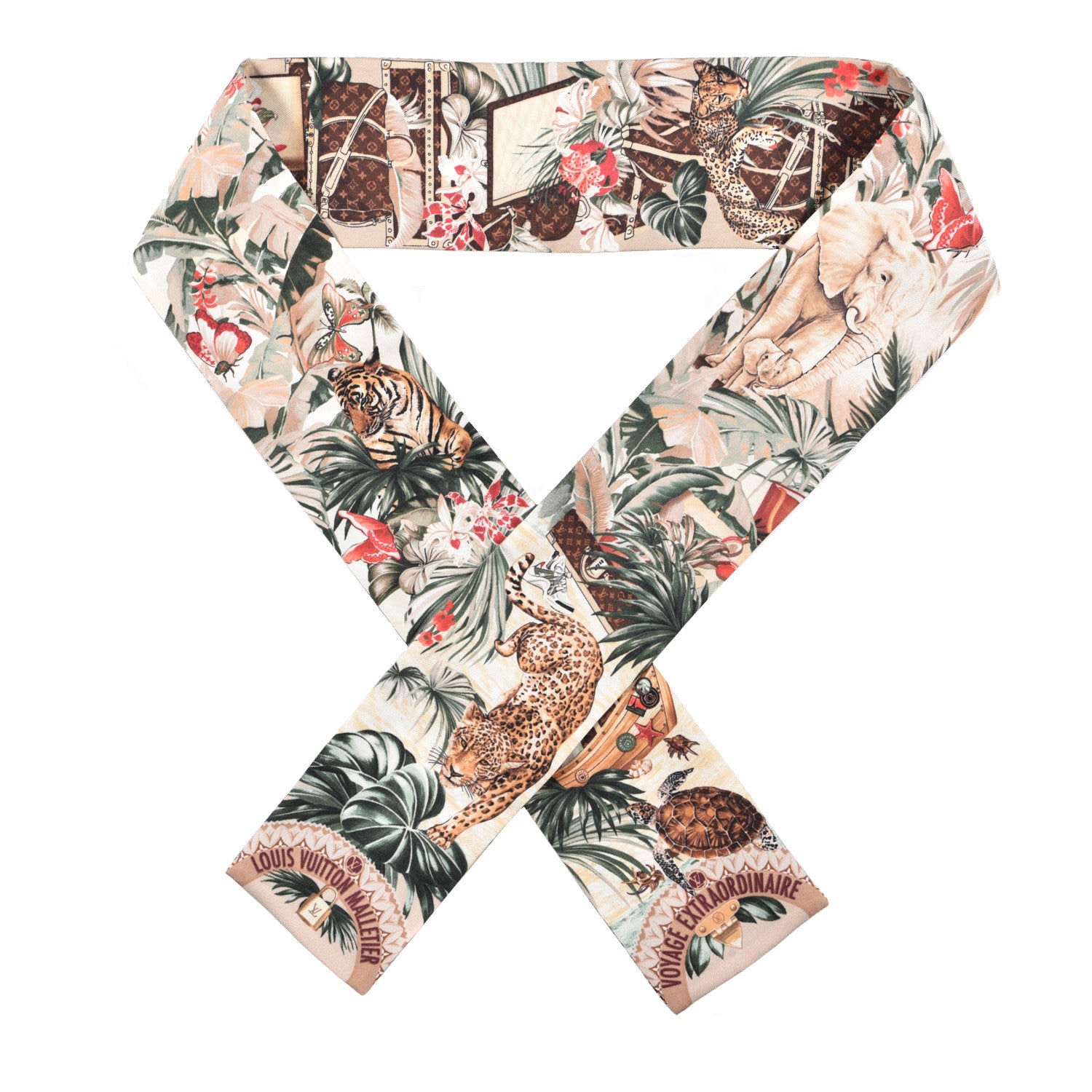 Louis Vuitton Silk Voyage Extraordinaire Bandeau Scarf Beige 1 of 3