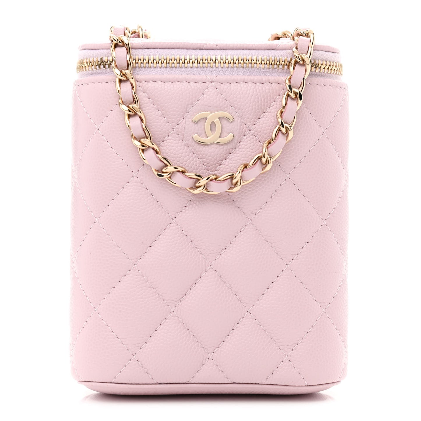 Caviar Quilted Small Vertical Coco Beauty Vanity Case With Chain Light Pink