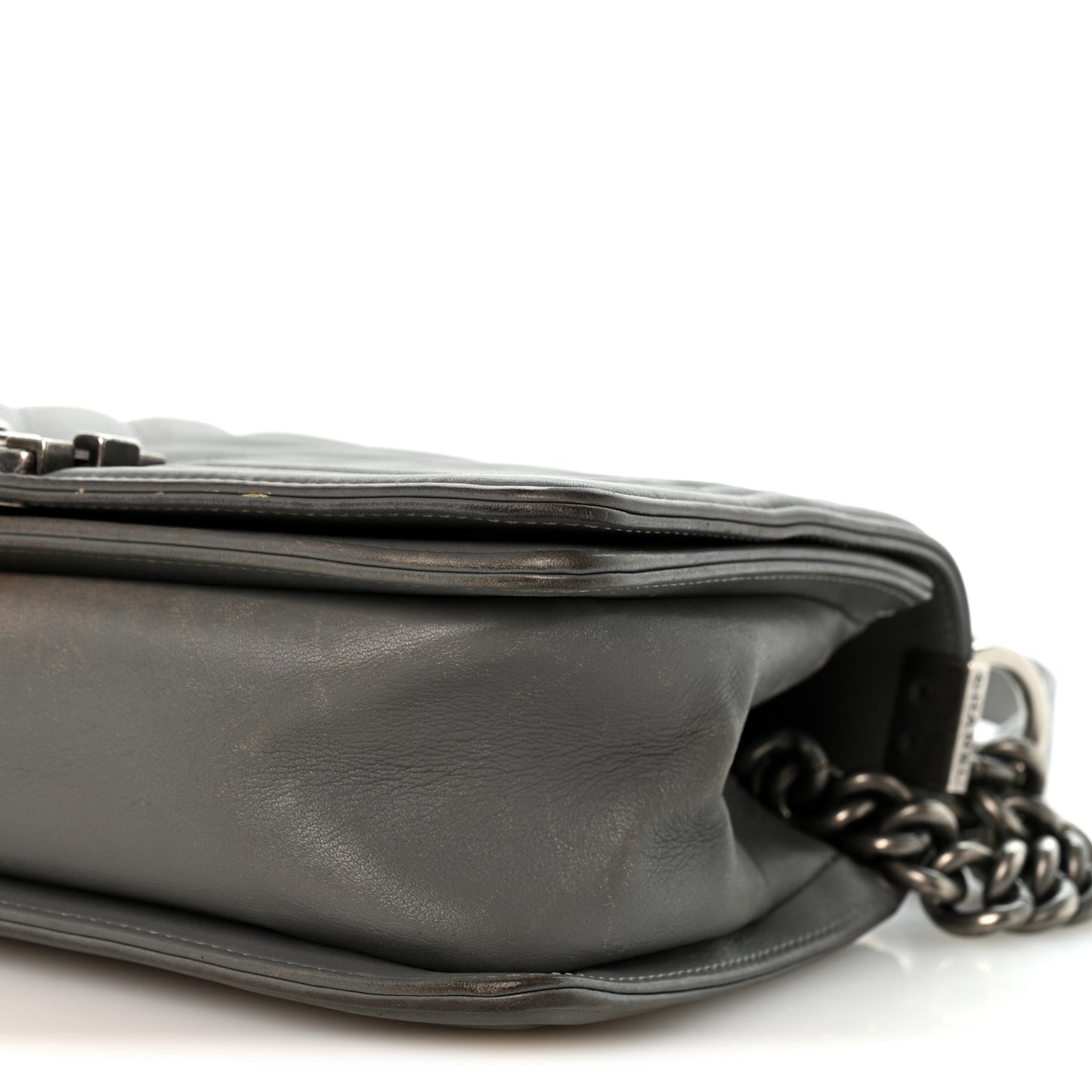 Lambskin Chevron Quilted Medium Boy Flap Grey