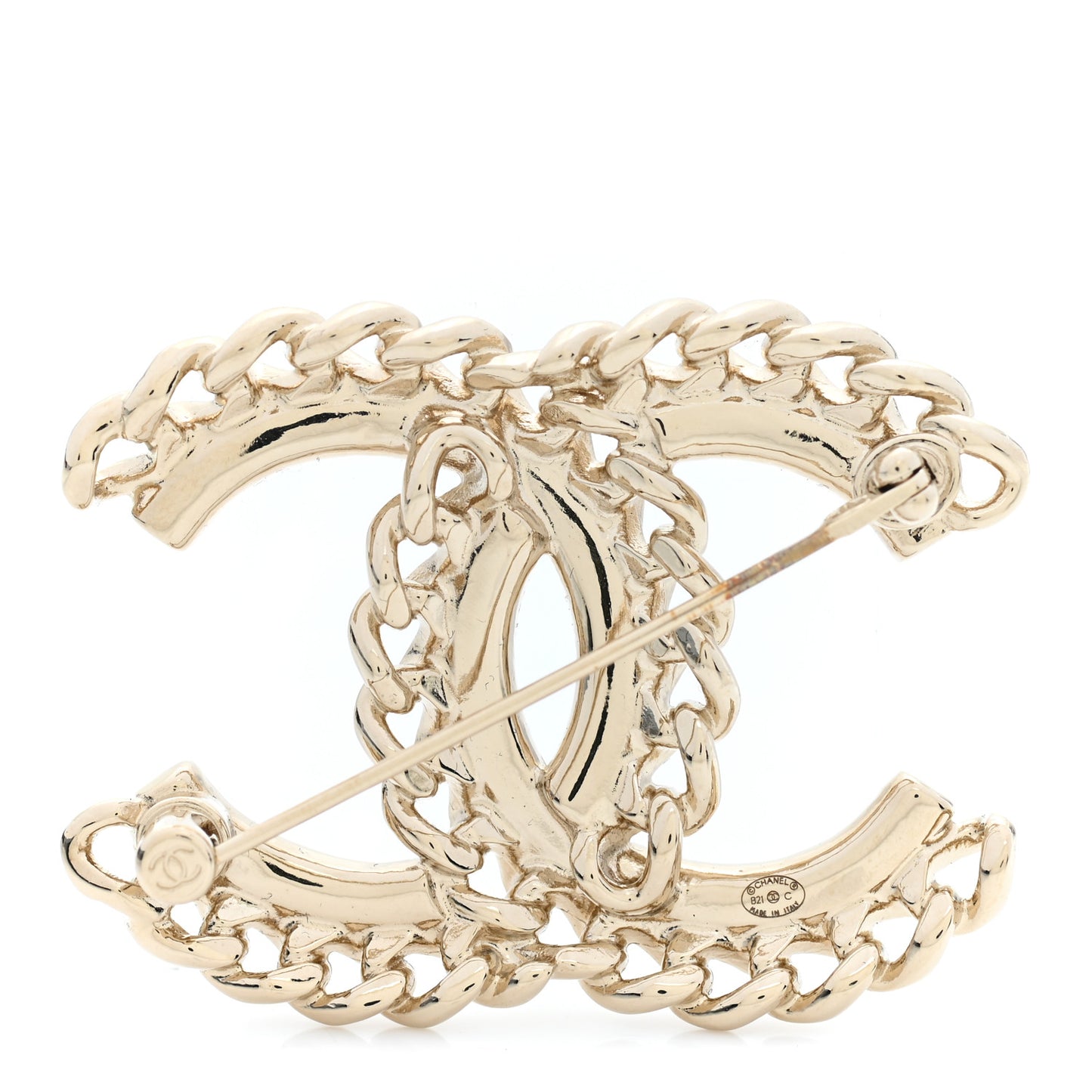 Crystal Chain CC Brooch Gold