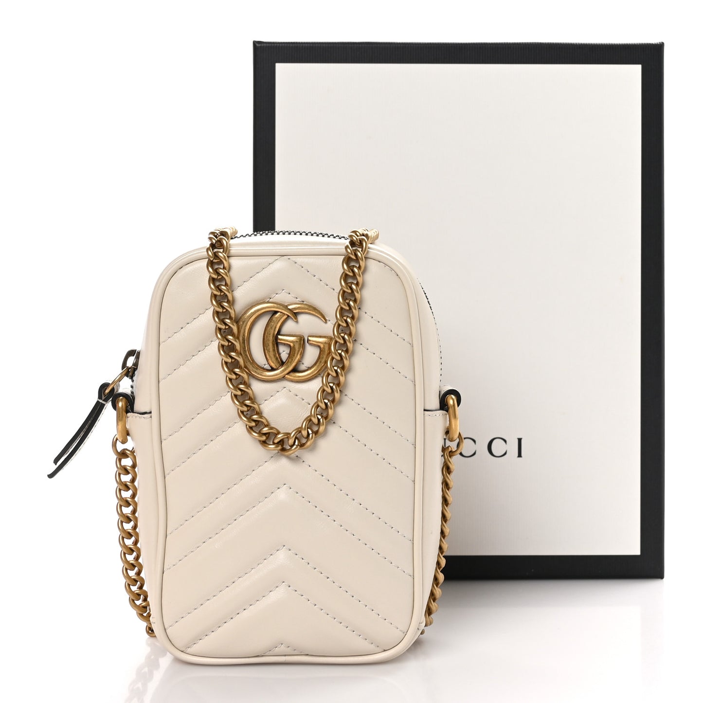 Calfskin Matelasse Mini GG Marmont Crossbody Bag White