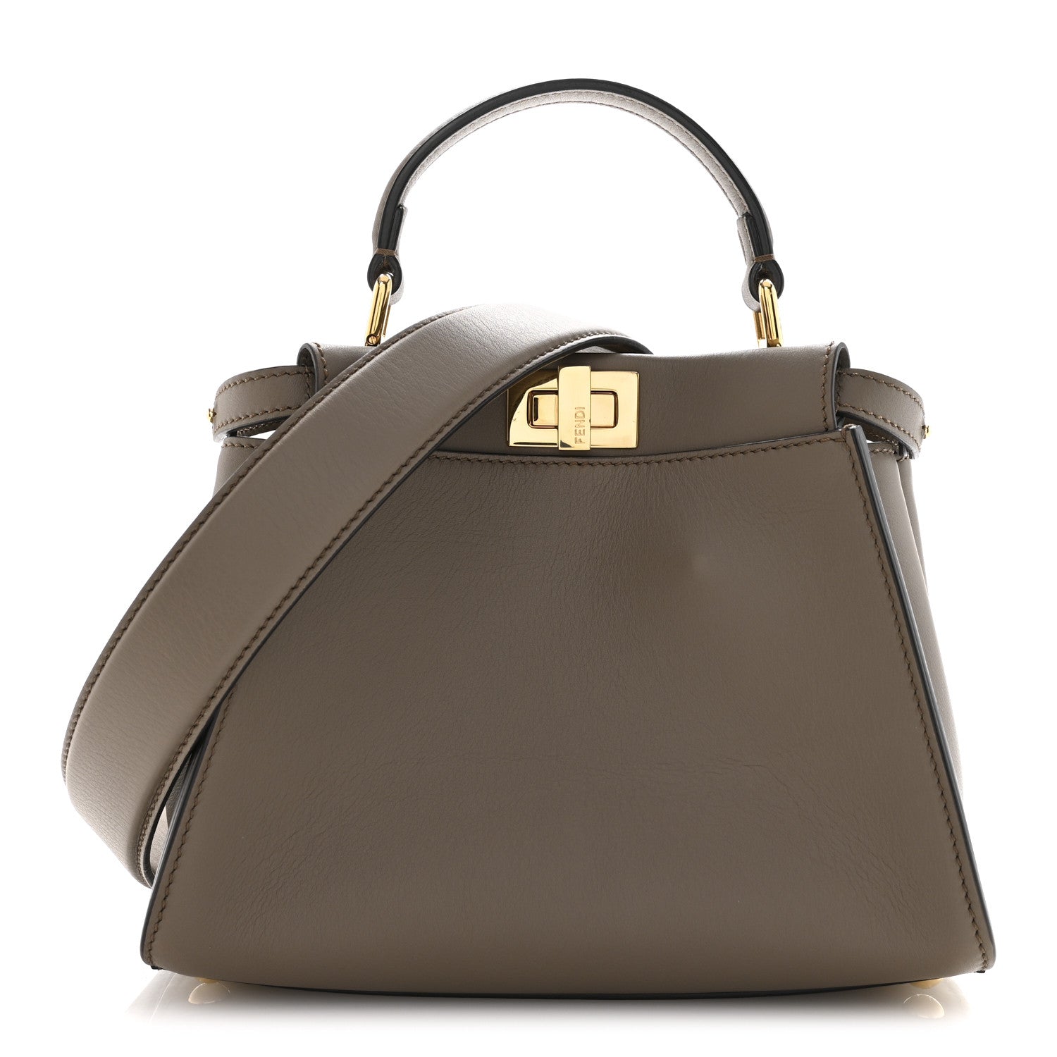 Fendi Vitello Seta Canvas FF Embroidered Mini Peekaboo Iconic Satchel Tartufo 1 of 11