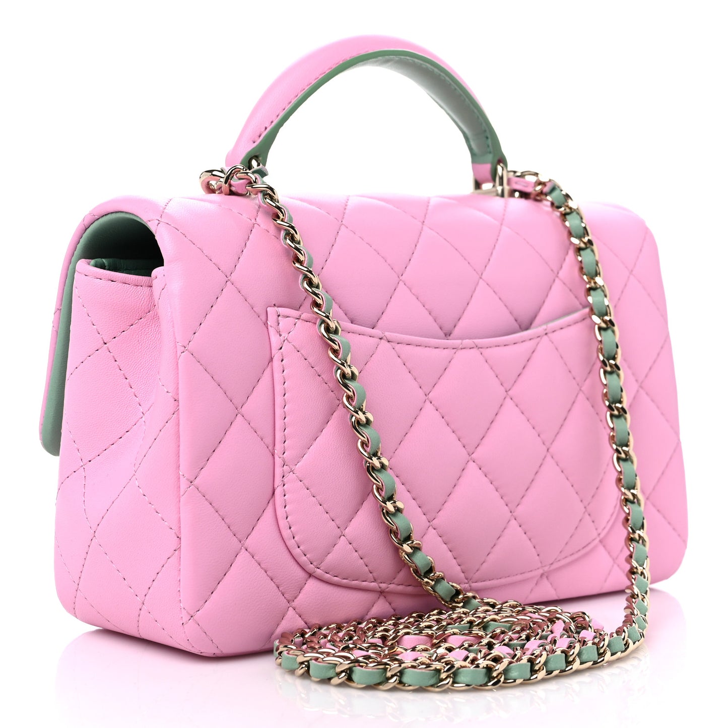 Lambskin Quilted Mini Top Handle Rectangular Flap Lilac Light Green