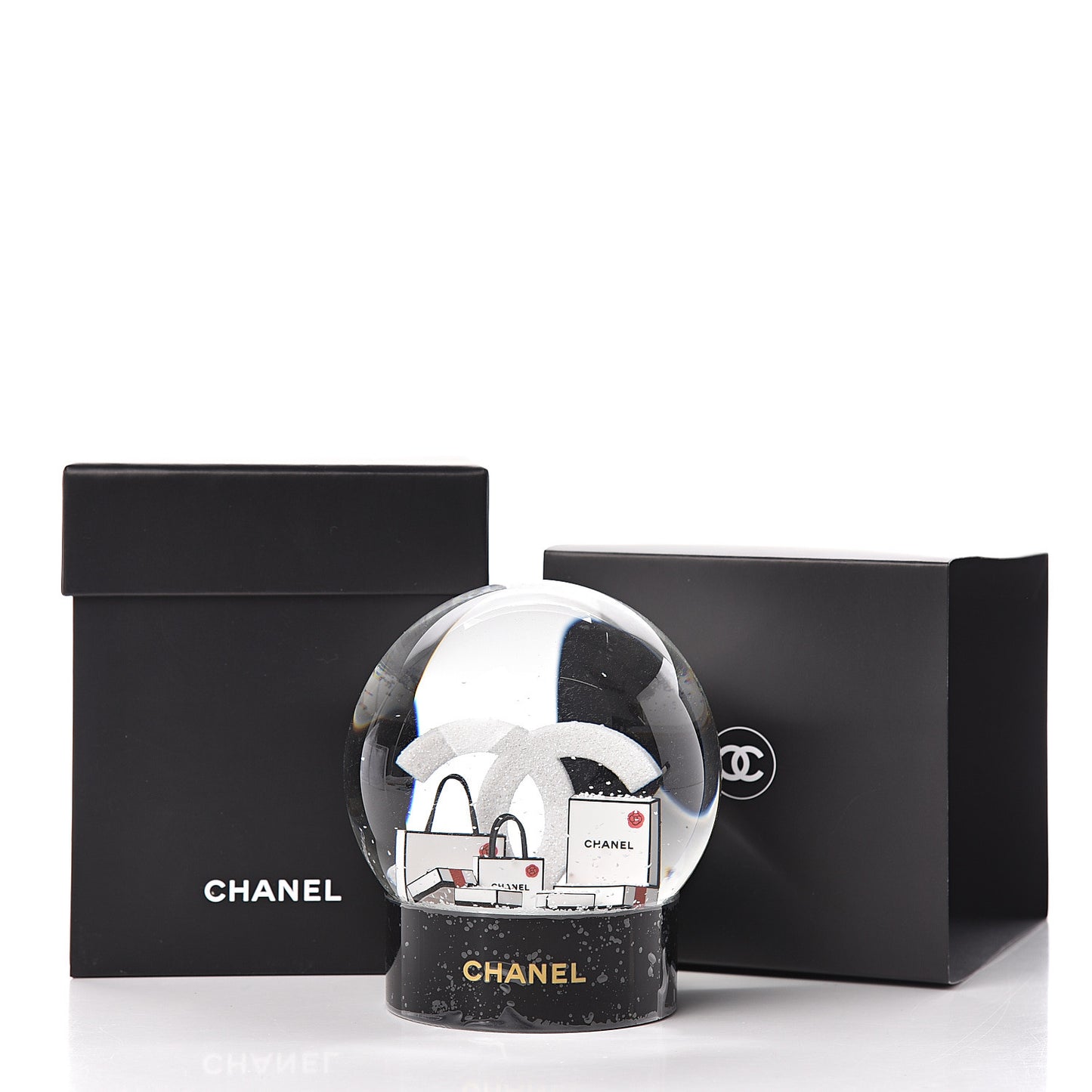 Glass CC Shopping Bag Snow Globe