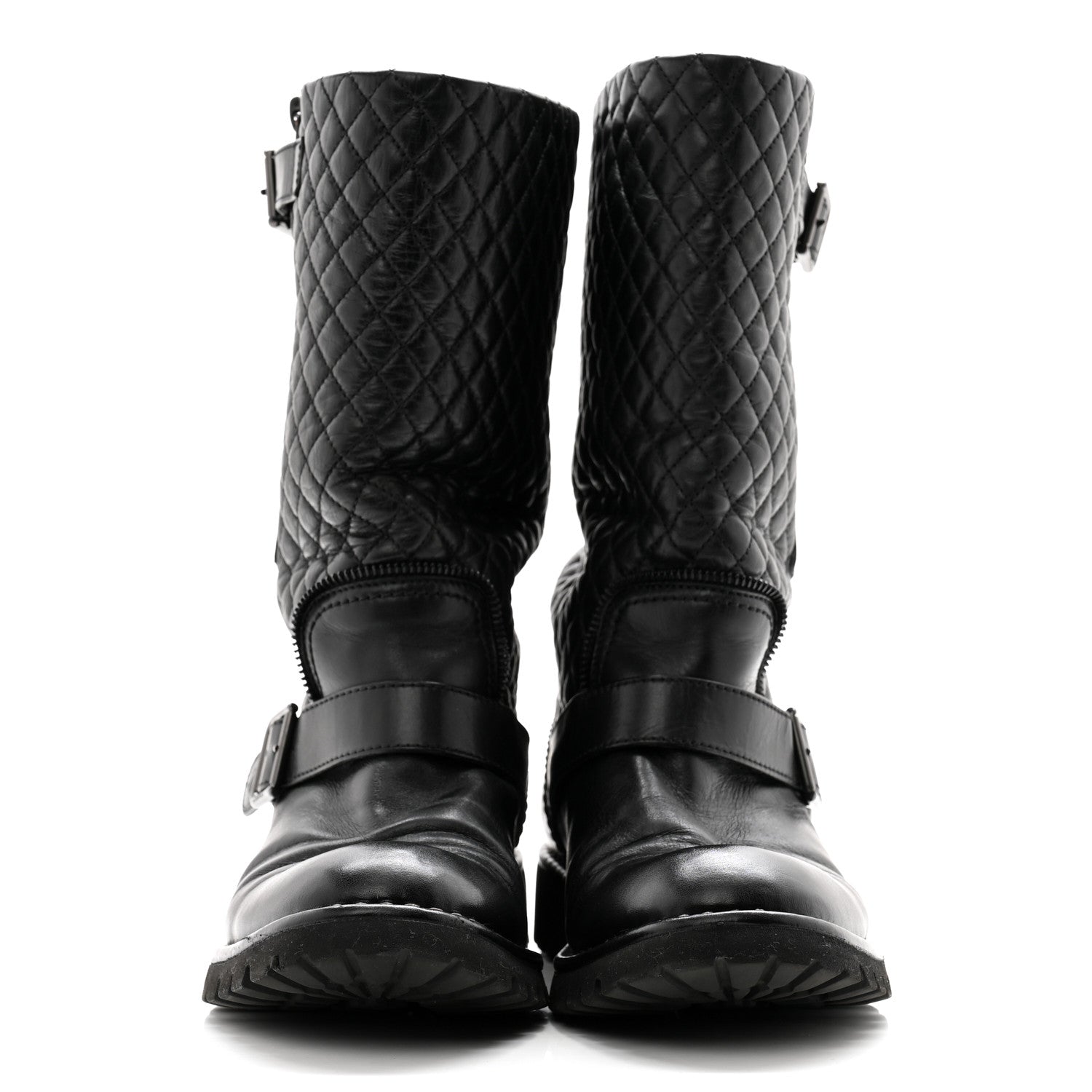 Chanel Calfskin Quilted Biker Boots 40 Black 2 of 11
