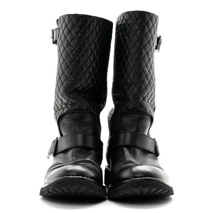 Chanel Calfskin Quilted Biker Boots 40 Black 2 of 11