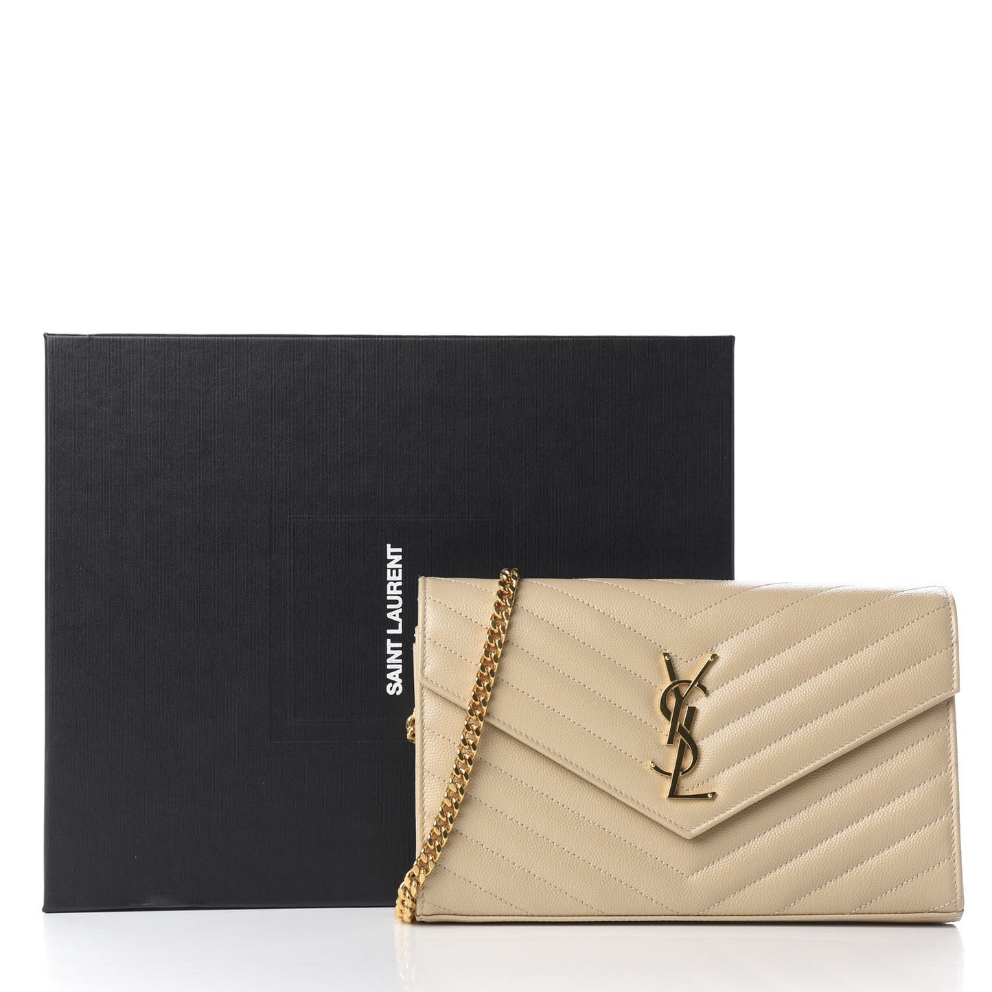 Grain De Poudre Matelasse Chevron Monogram Chain Wallet Nude Powder