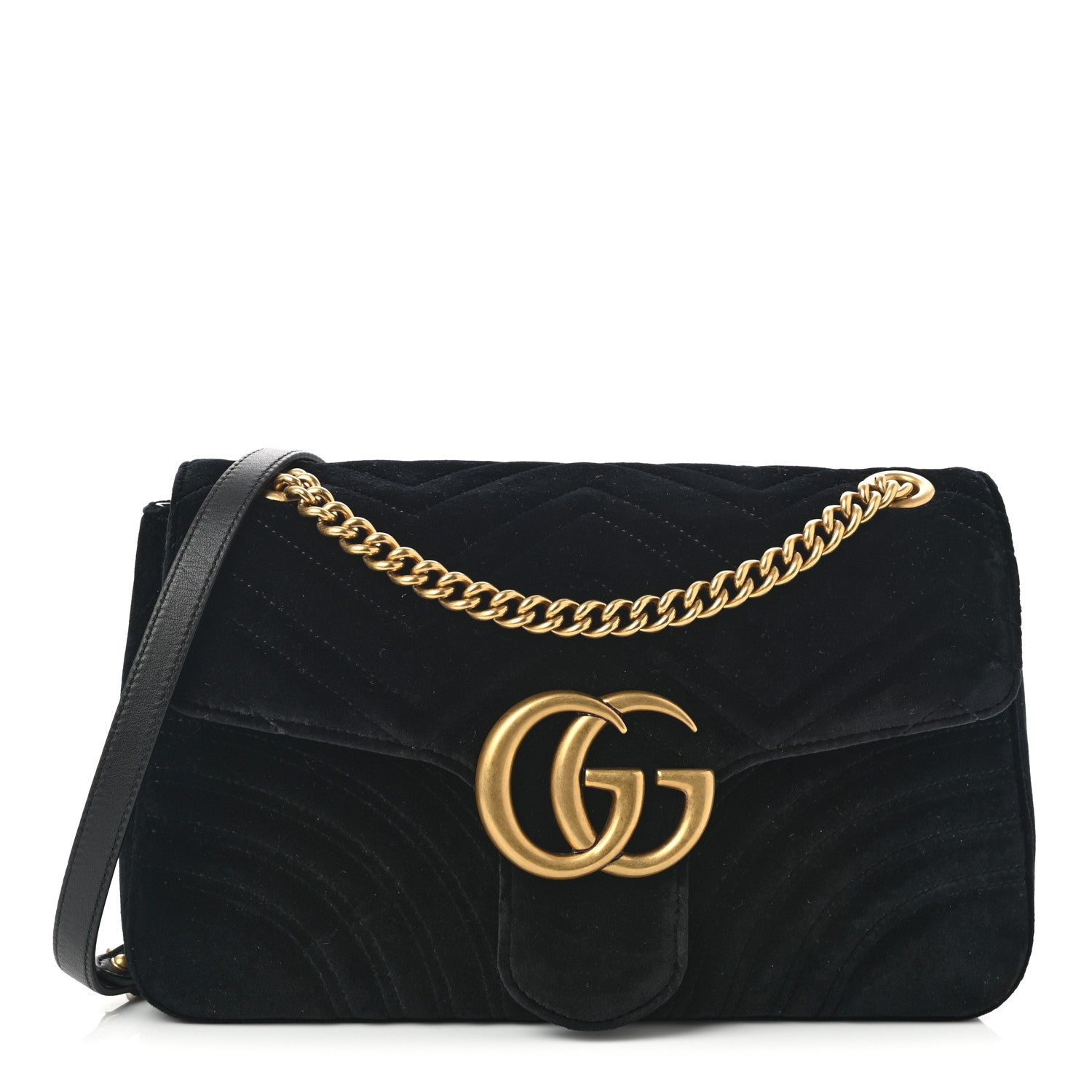 Gucci Velvet Matelasse Medium GG Marmont Shoulder Bag Black 1 of 8