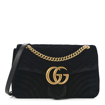 Gucci Velvet Matelasse Medium GG Marmont Shoulder Bag Black 1 of 8