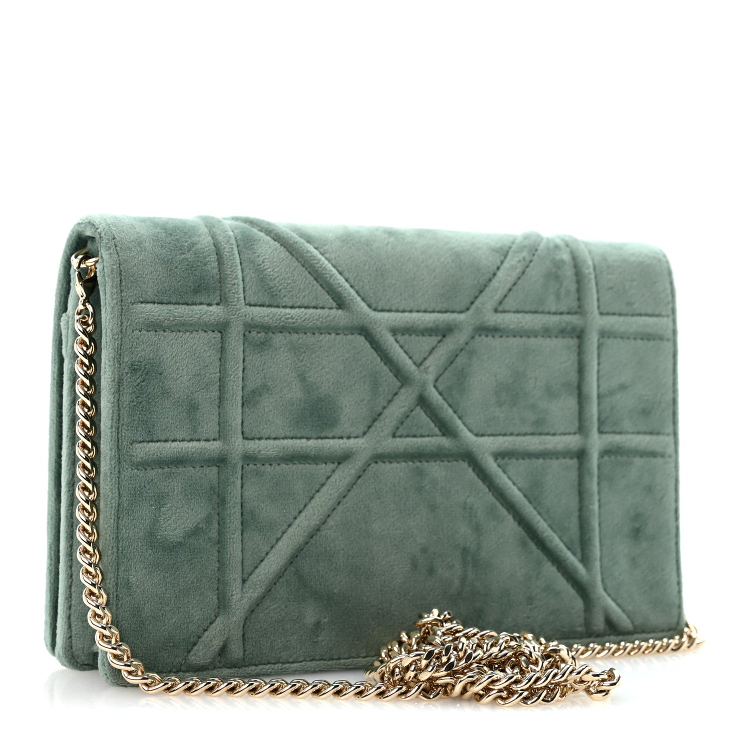 Christian Dior Velvet Diorama Wallet On Chain Pouch Water Blue 3 of 13