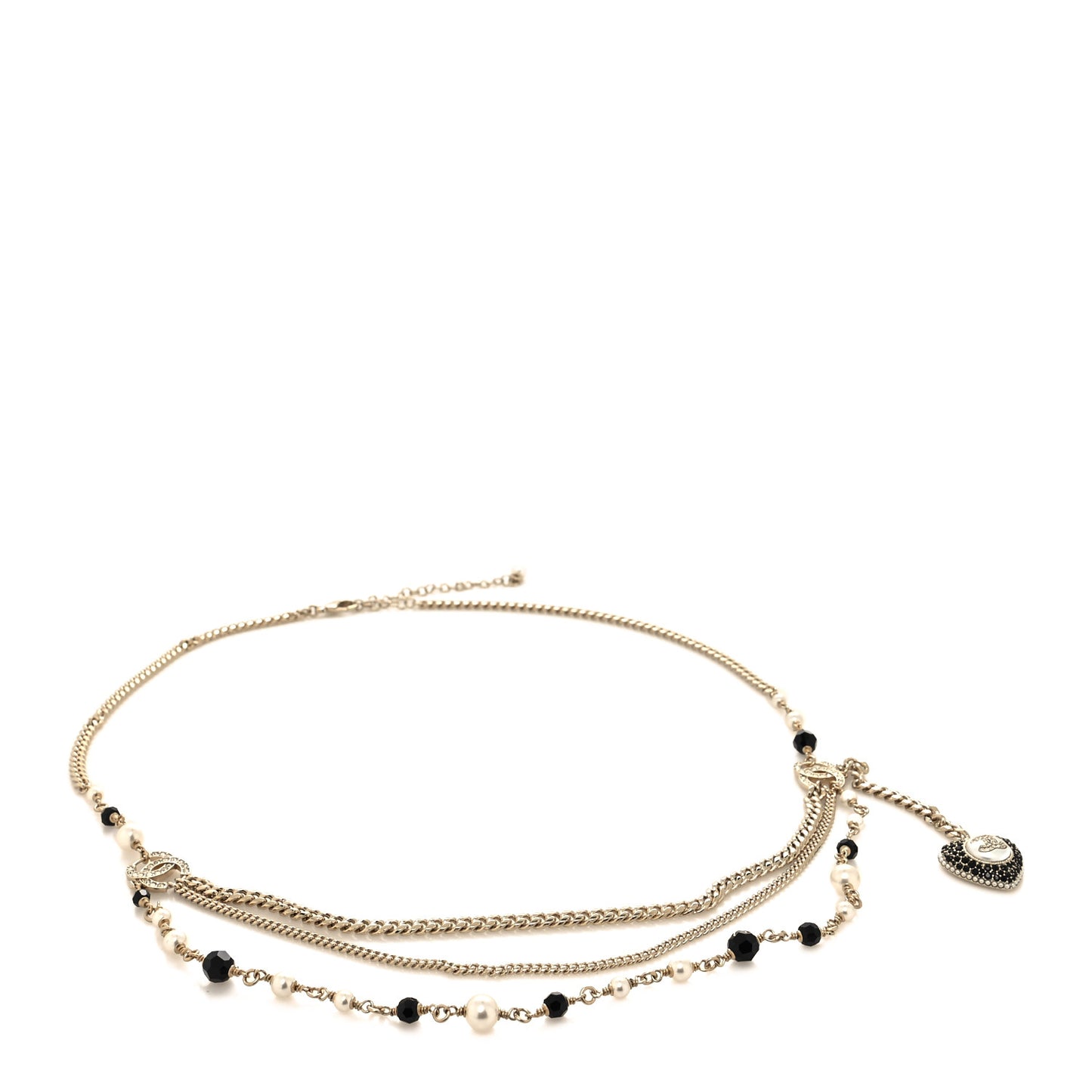 Pearl Crystal Bead Chain Heart CC Belt Gold Black