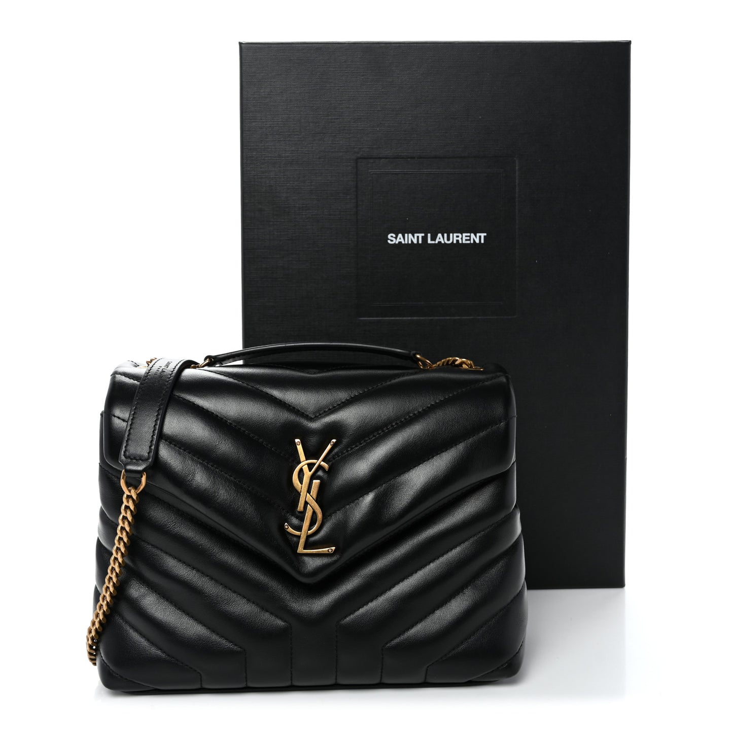 Calfskin Y Quilted Monogram Small Loulou Chain Satchel Black Black