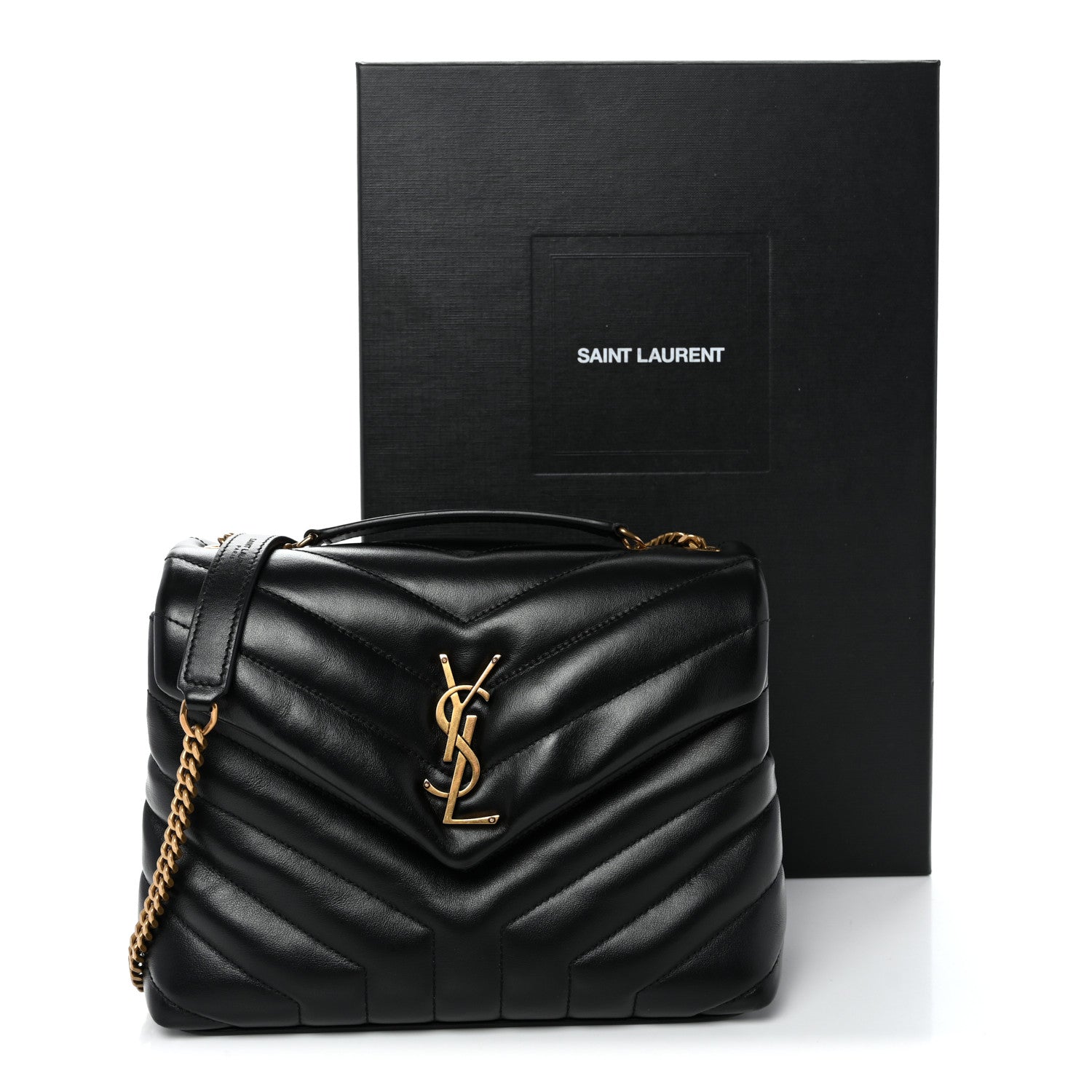 Saint Laurent Calfskin Y Quilted Monogram Small Loulou Chain Satchel Black Black 12 of 12