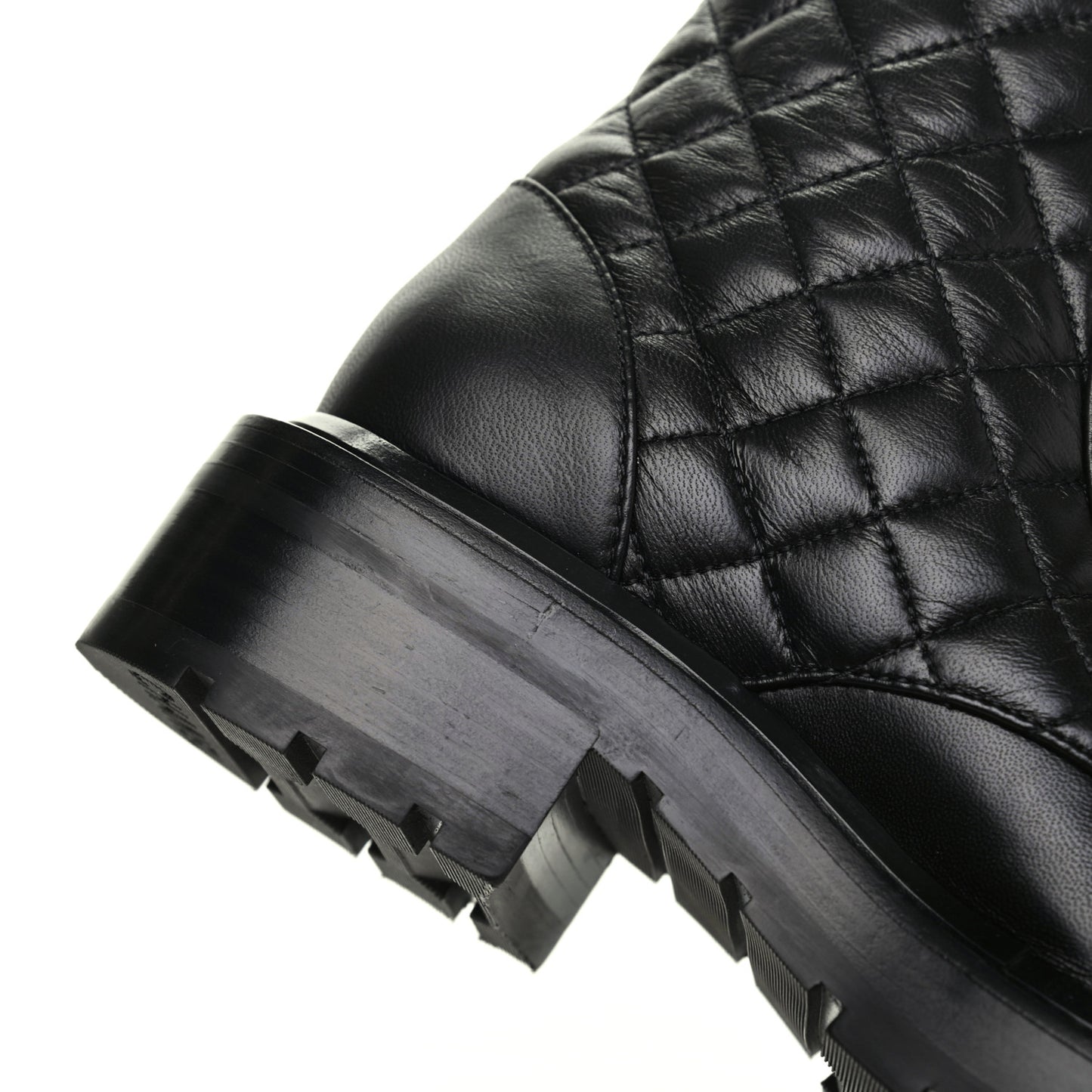 Shiny Lambskin Quilted Lace Up Combat Boots 36.5 Black