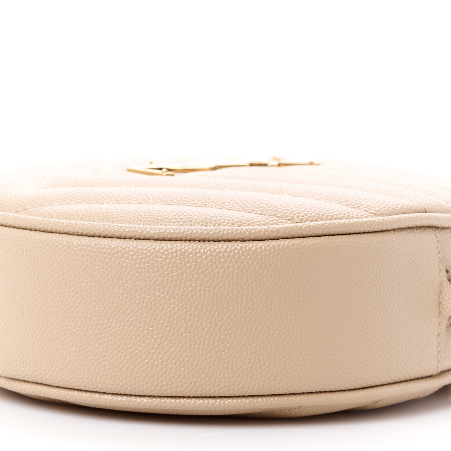 SAINT LAURENT Grain De Poudre Matelasse Chevron Quilted Round Vinyle Camera Bag Dark Beige