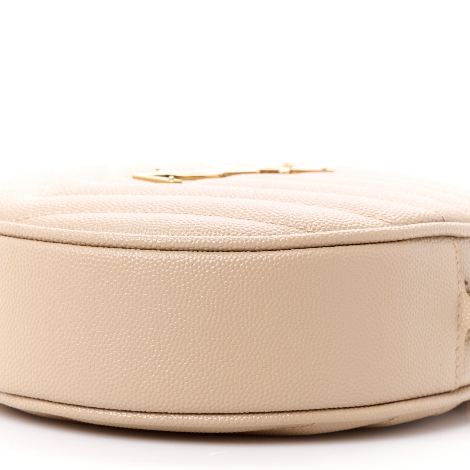Saint Laurent SAINT LAURENT Grain De Poudre Matelasse Chevron Quilted Round Vinyle Camera Bag Dark Beige 10 of 11