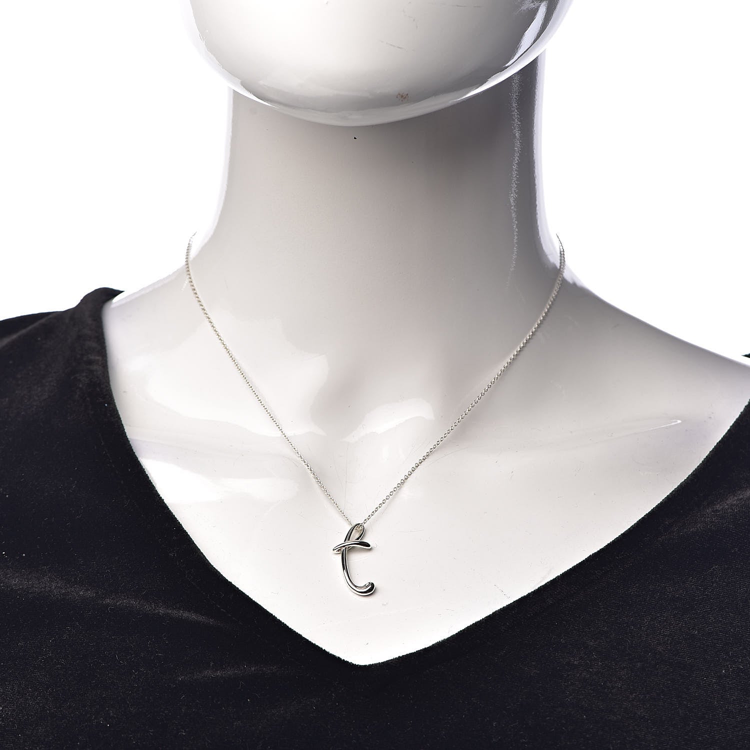 Tiffany Sterling Silver Elsa Peretti Letter "T" Pendant Necklace 2 of 9
