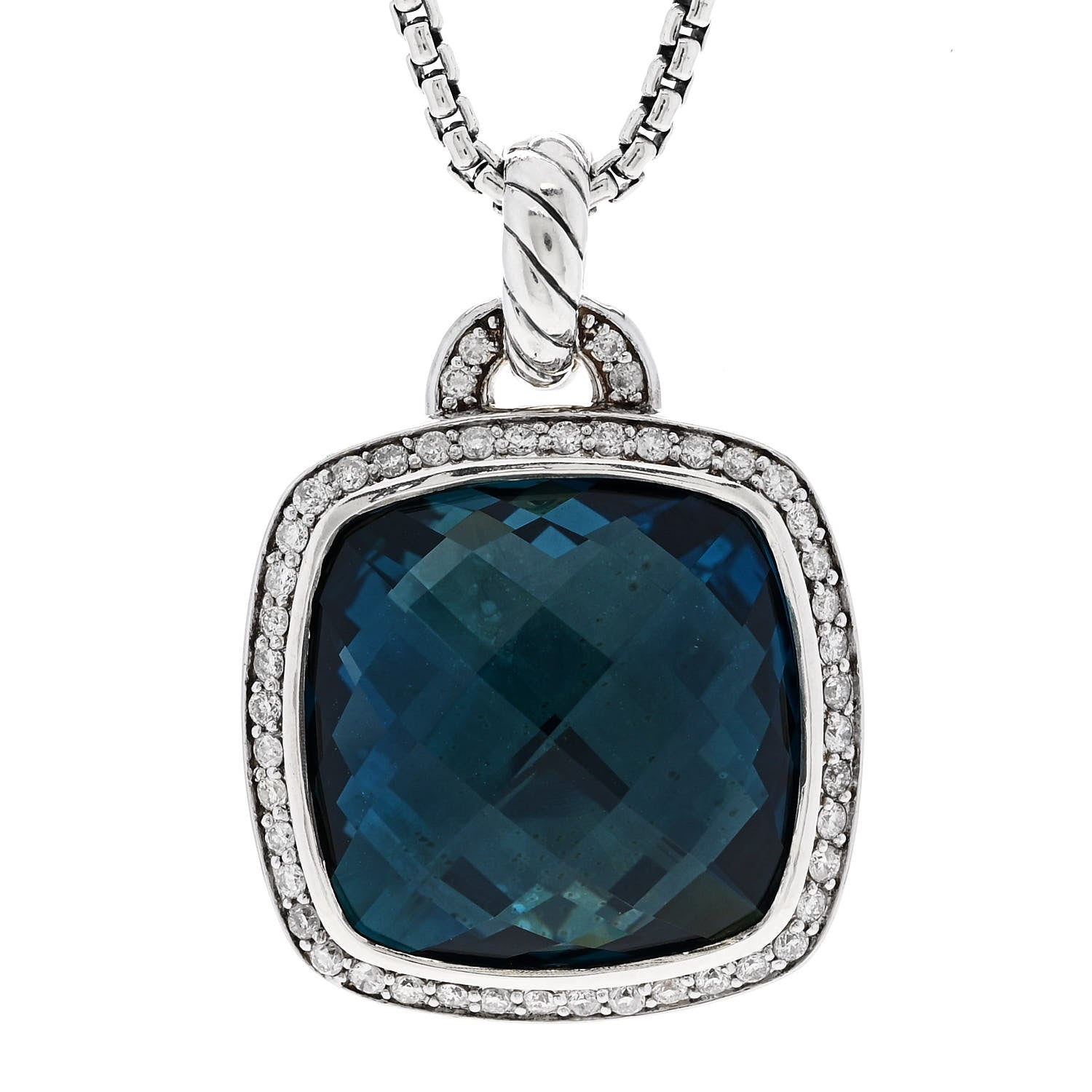 David Yurman Sterling Silver Diamond Blue Topaz 17mm Albion Pendant Necklace 4 of 6