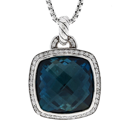 David Yurman Sterling Silver Diamond Blue Topaz 17mm Albion Pendant Necklace 4 of 6