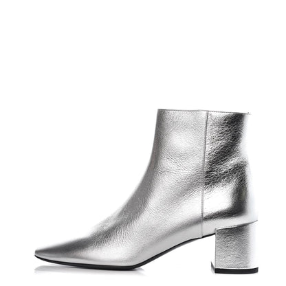 Saint Laurent Metallic Calfskin Loulou 50 Ankle Booties 37 Silver 1 of 10