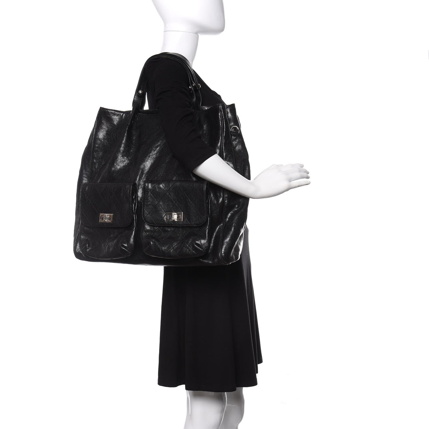 Chanel Glazed Caviar Large Pocket In The City Tote Black 2 of 10