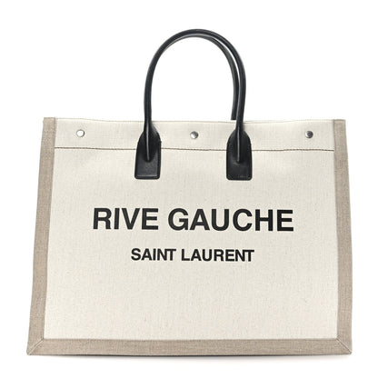 Saint Laurent Linen Calfskin Rive Gauche Tote Optic White 2 of 9