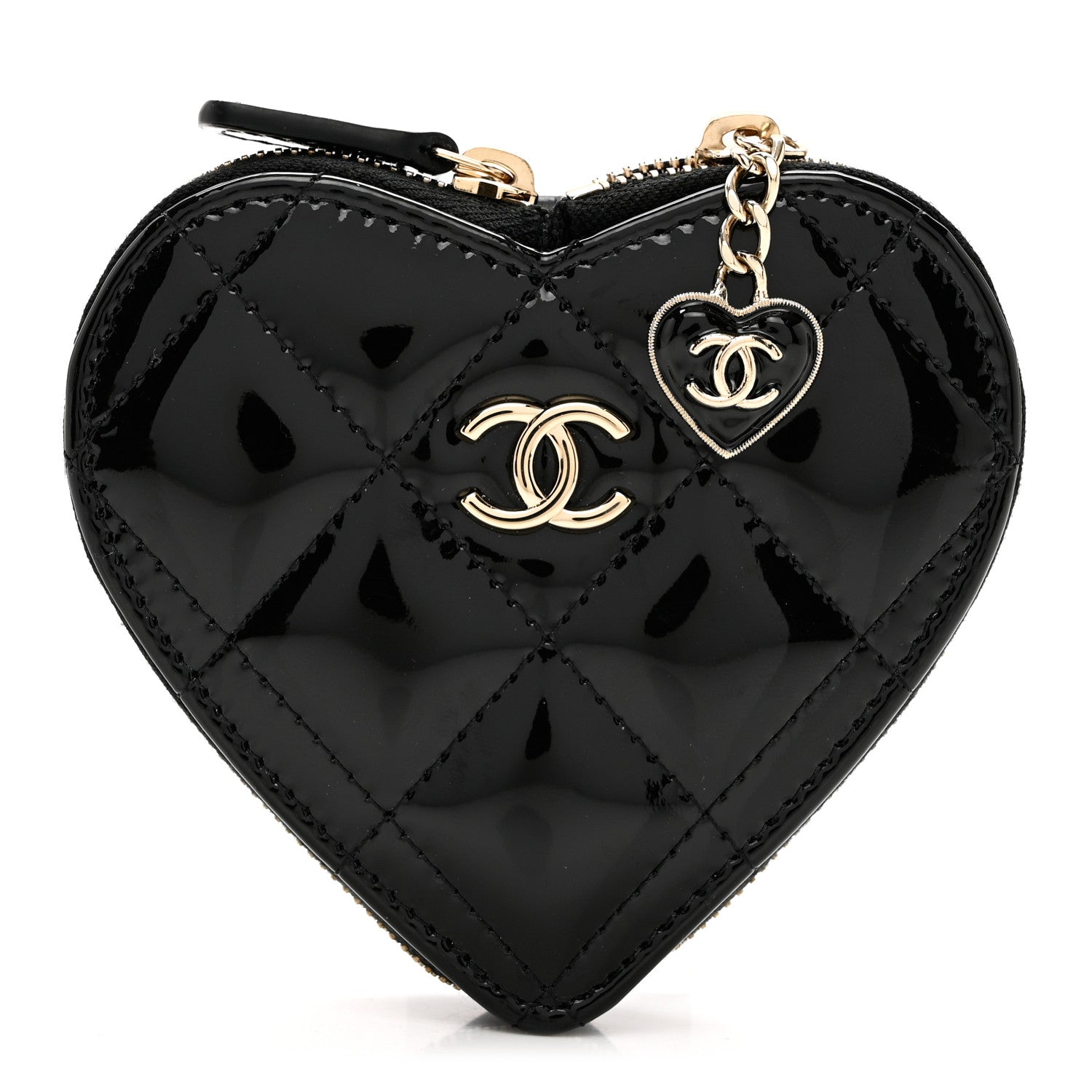 Chanel Patent Quilted Heart Zipped Coin Purse Black 1 of 7