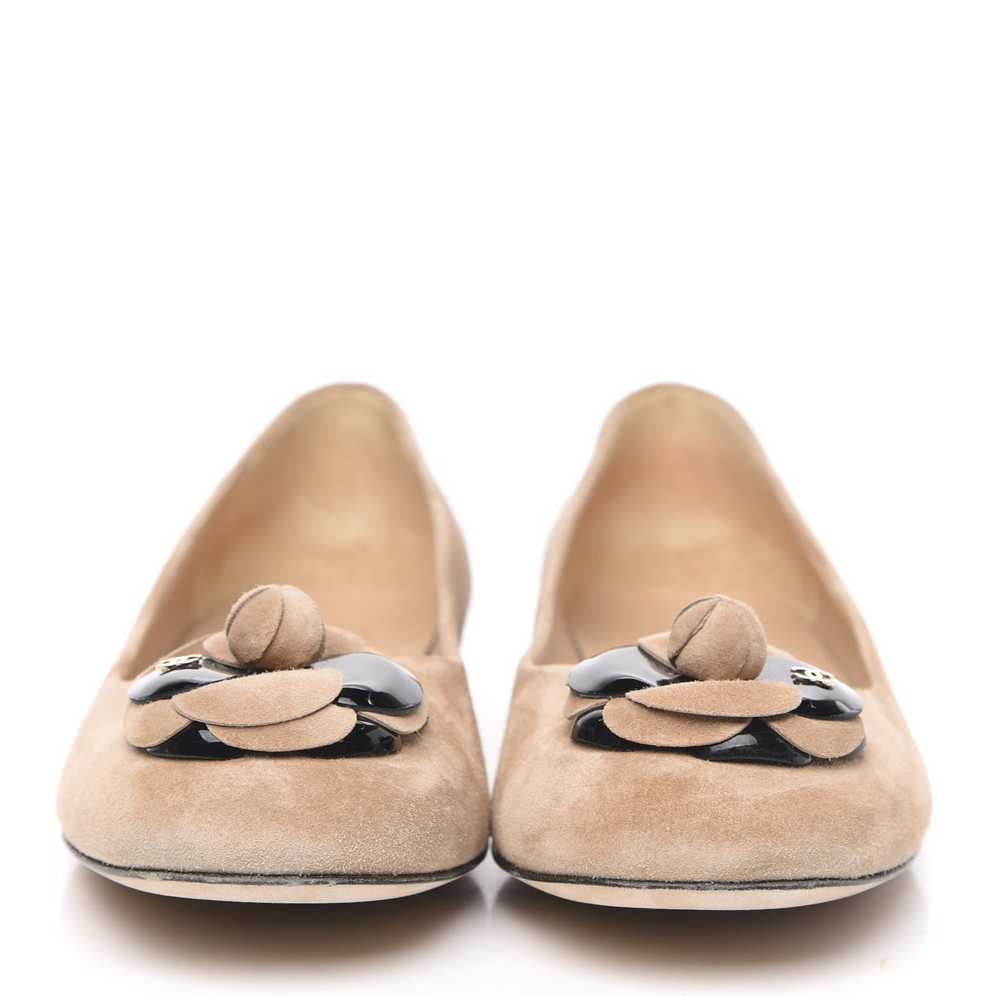 Suede Patent Camellia CC Ballerina Flat 39 Beige Black