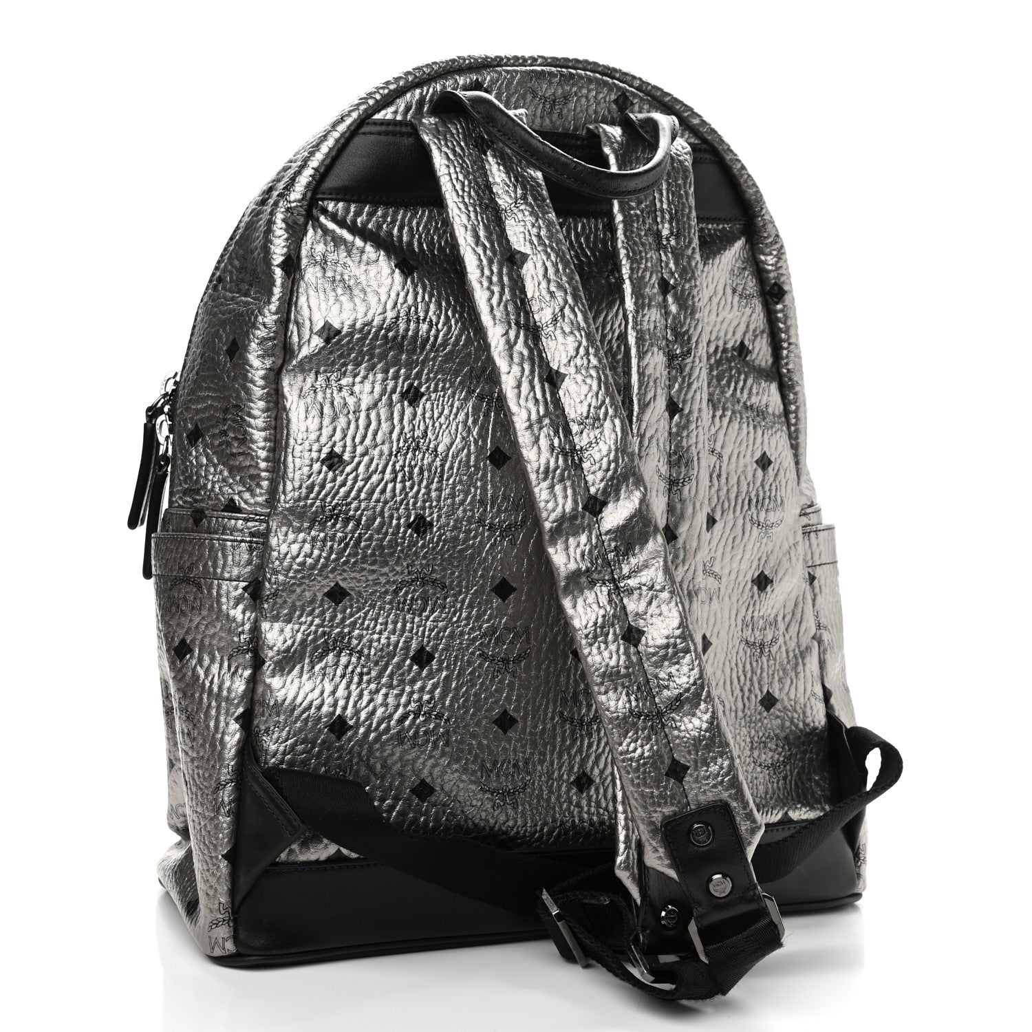 MCM Metallic Visetos Medium Stark Backpack Silver Black 2 of 9