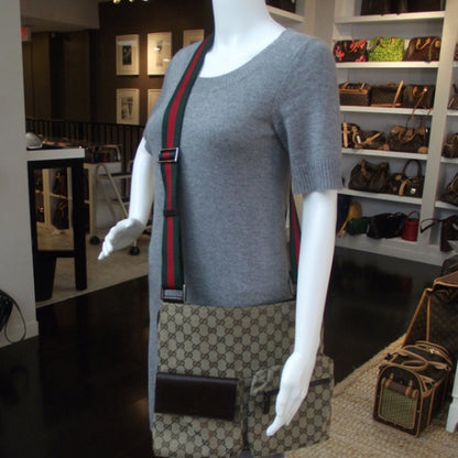 Gucci Monogram Web Medium Double Pocket Messenger Bag Dark Brown 2 of 11