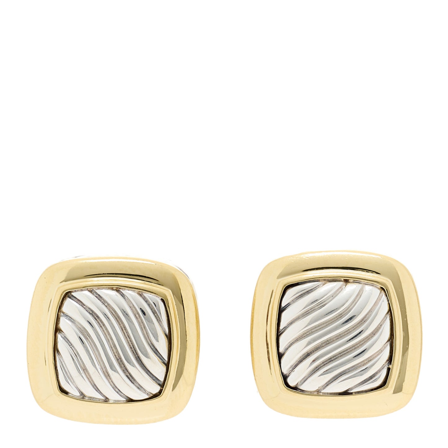 Sterling Silver 18K Yellow Gold Sculpted Square Cable Earrings