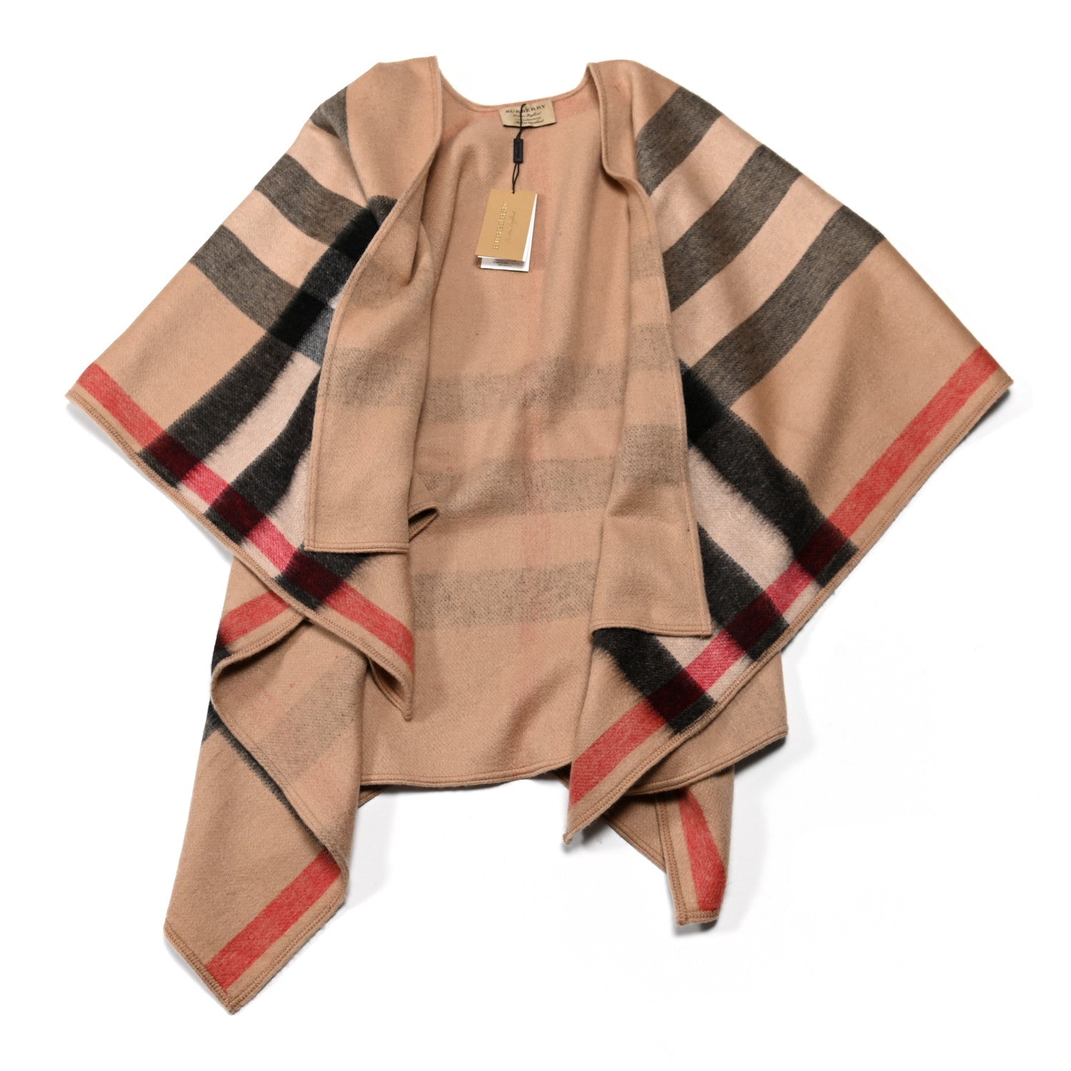 Burberry Cashmere Giant Check Collette Cape Scarf Camel 1 of 3