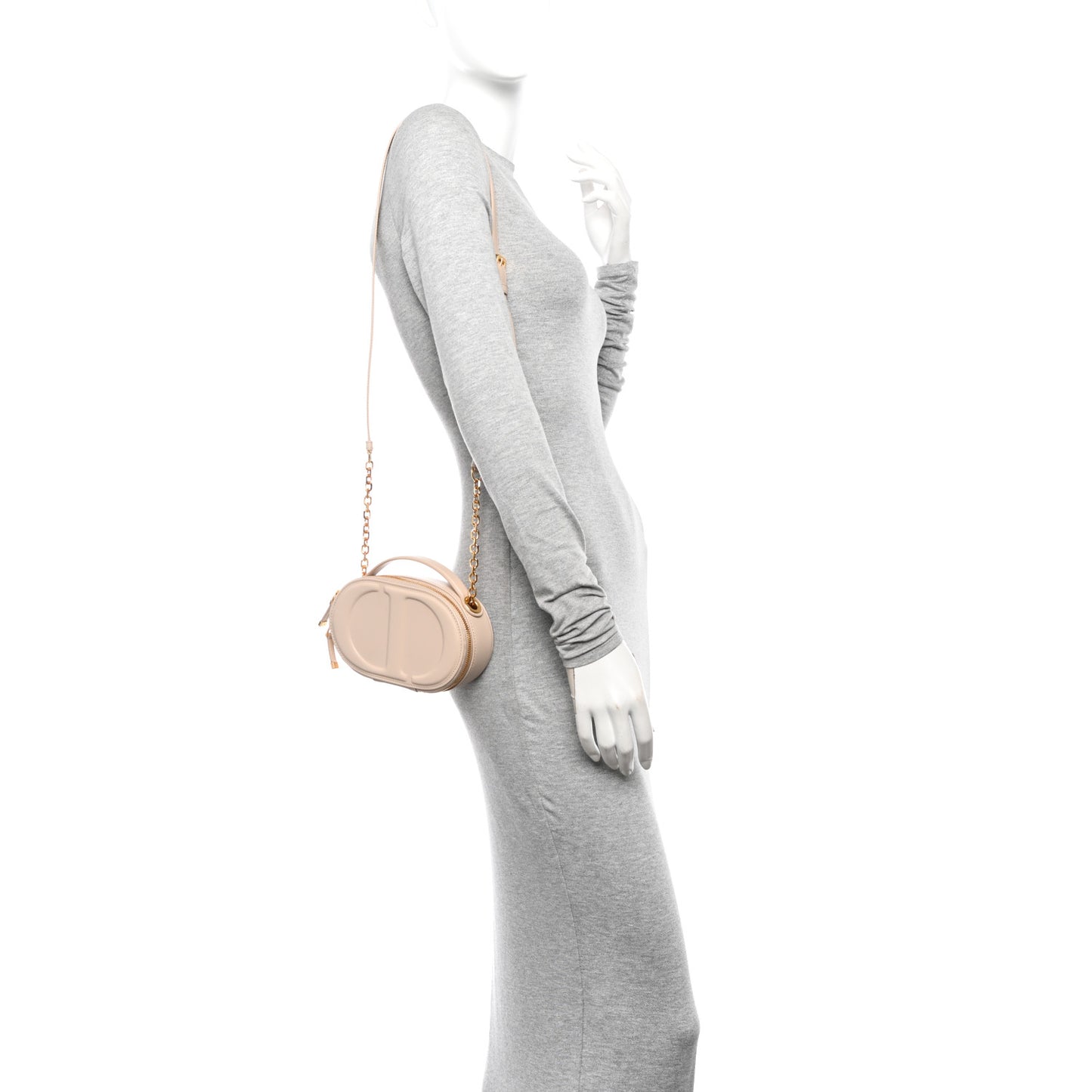 Calfskin CD Signature Oval Crossbody Camera Bag Beige