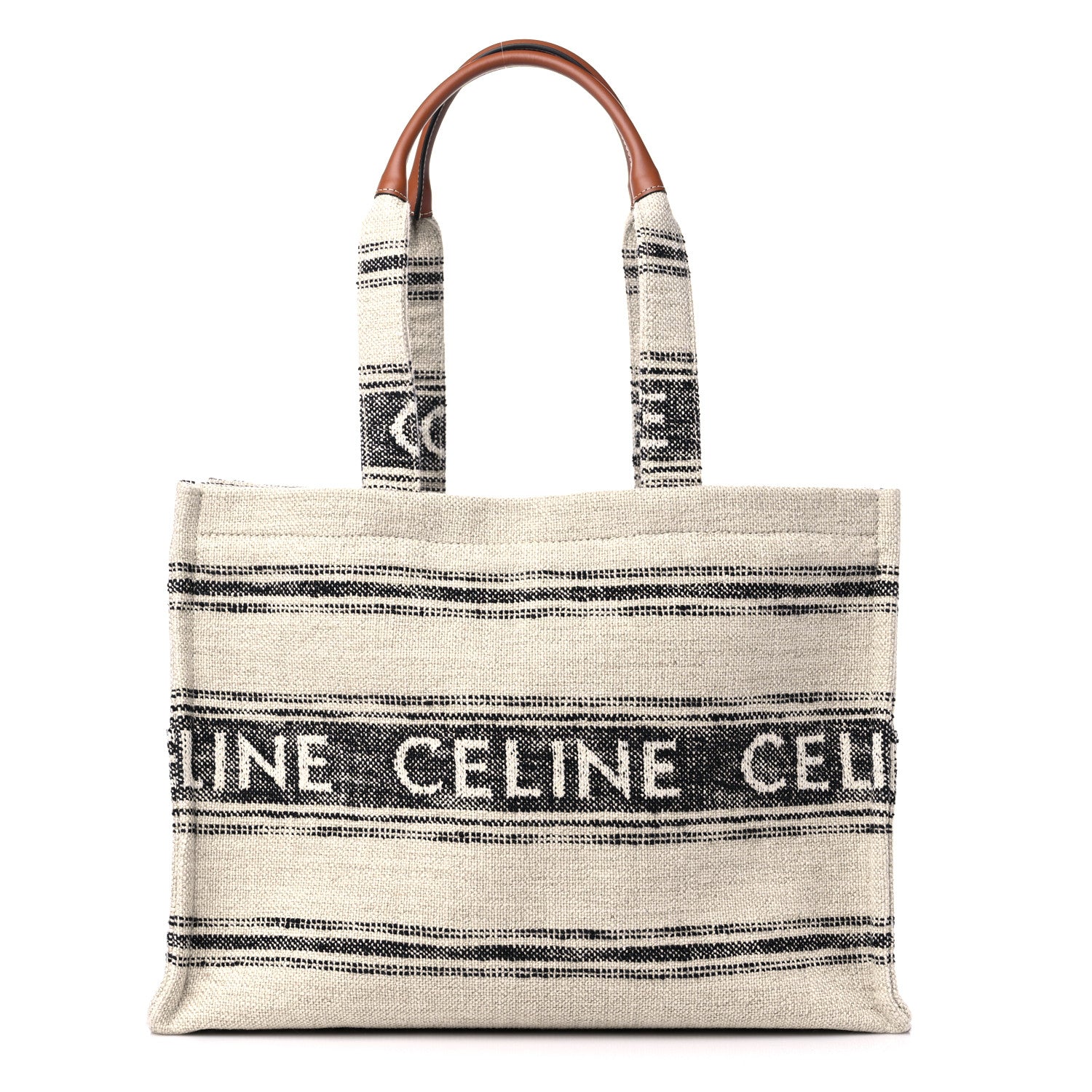 Celine Jacquard Striped Large Cabas Thais White Black 1 of 8
