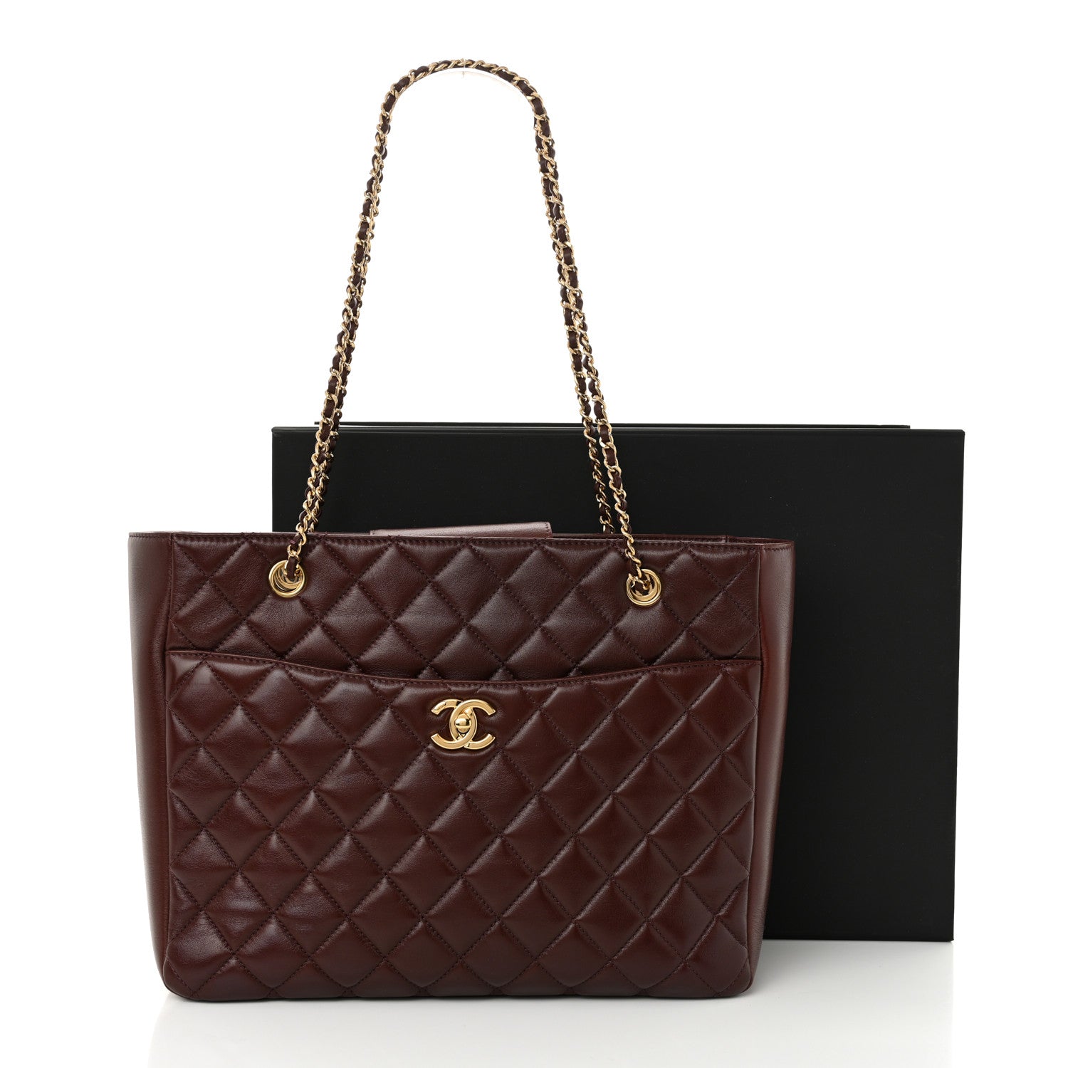 Chanel Shiny Lambskin Quilted Medium Shopping Tote Dark Brown 11 of 11
