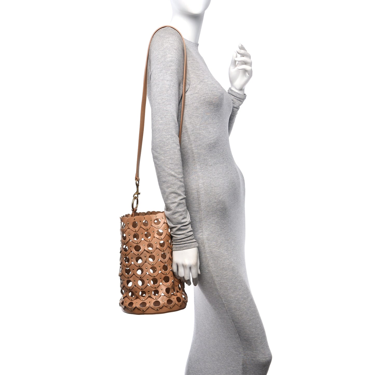 Vegetable Tanned Calfskin Studded Seau Coeur Bucket Bag Vintage Brown
