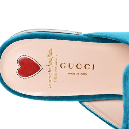 Gucci Velvet Floral Embroidered Womens Princetown Slippers 40 Pavone 7 of 11