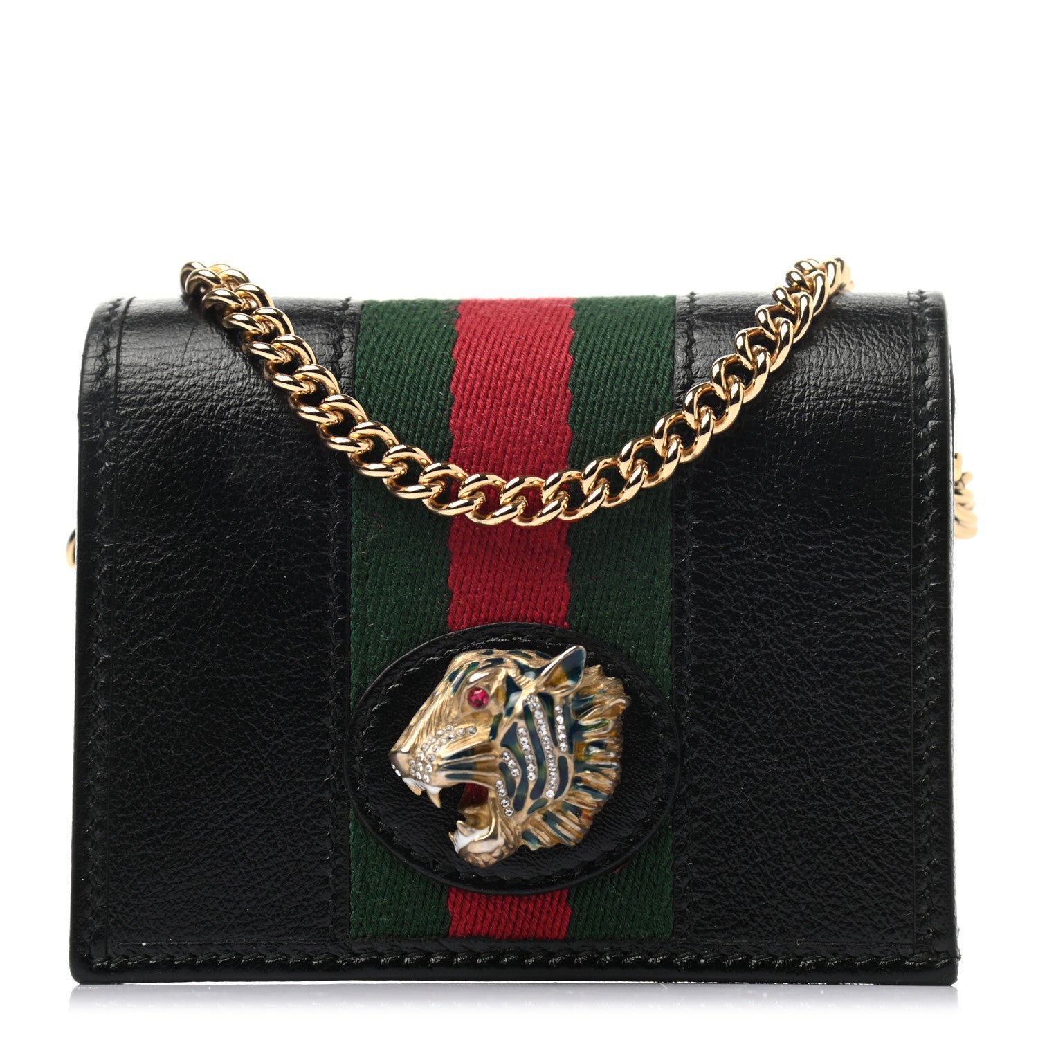 Gucci Calfskin Web Rajah Chain Card Case Wallet Black 1 of 7