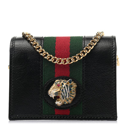 Gucci Calfskin Web Rajah Chain Card Case Wallet Black 1 of 7
