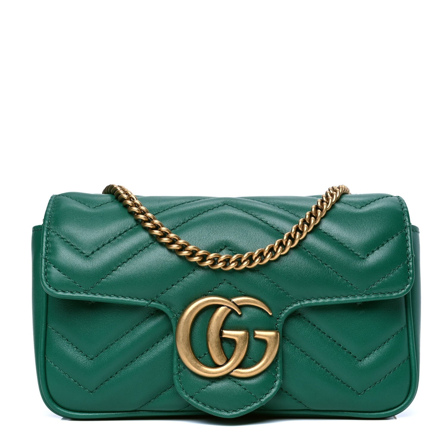 Gucci Calfskin Matelasse Super Mini GG Marmont Shoulder Bag Emerald Green 1 of 4