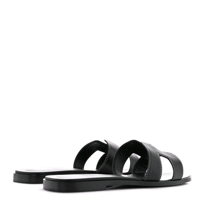 Hermes Box Calfskin Oran Sandals 39.5 Black 4 of 8