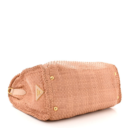 Prada Madras Woven Top Handle Satchel Beige 4 of 12