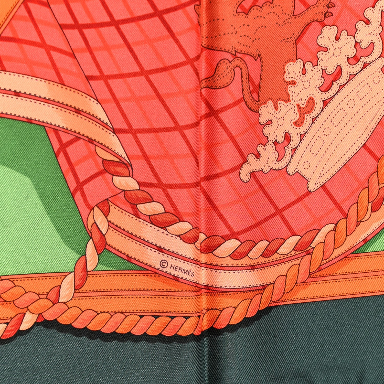 Hermes Silk Grande Tenue Scarf 90 Vert Sapin Orange Brique 4 of 5