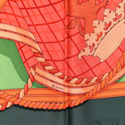 Hermes Silk Grande Tenue Scarf 90 Vert Sapin Orange Brique 4 of 5